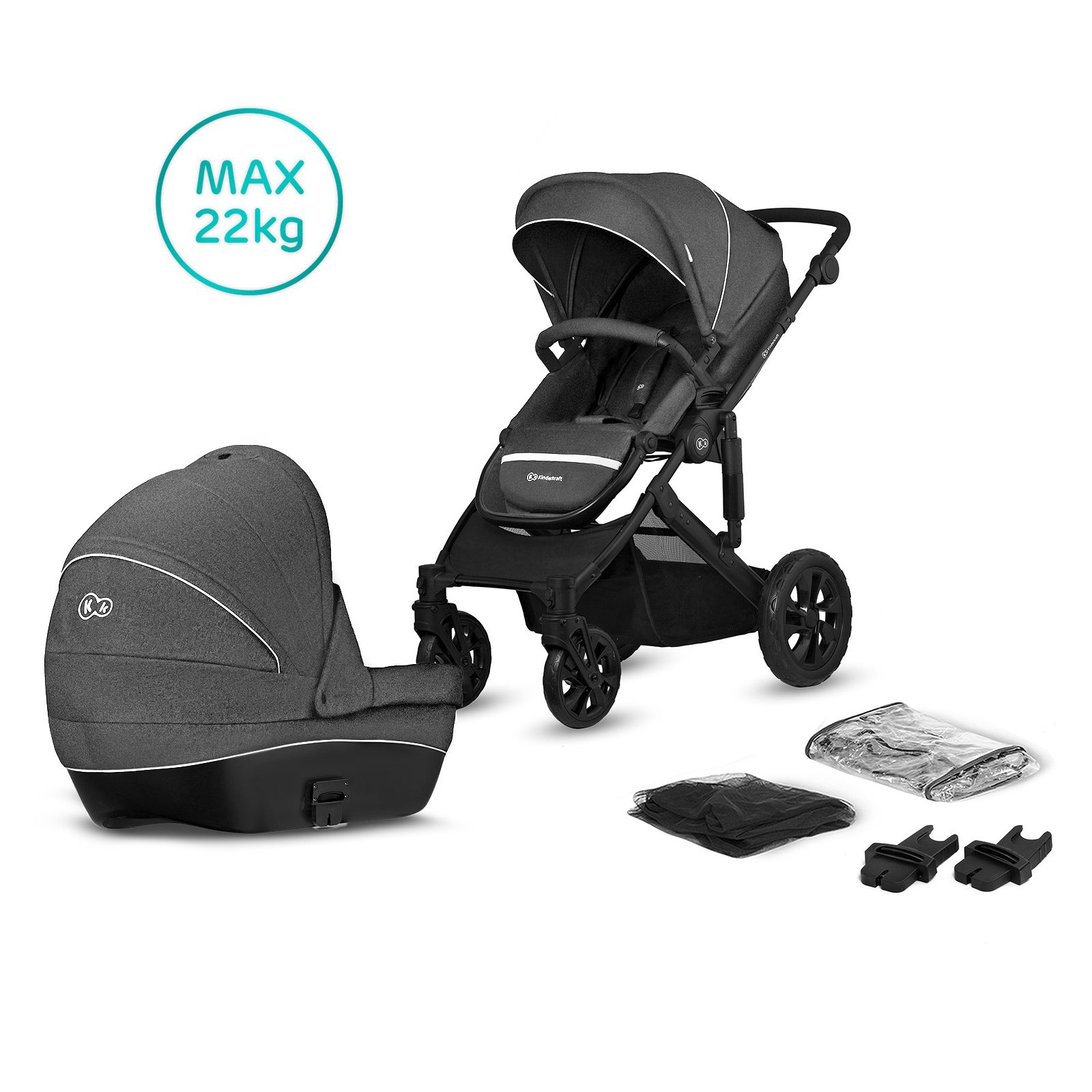 Kinderkraft Combi Kinderwagen PRIME LITE black anthracite 2in1