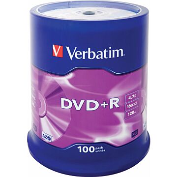 1x100 Verbatim DVD+R 4,7GB 16x Speed, mat zilver (889390)