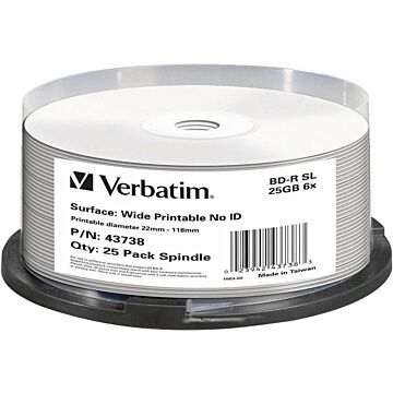 1x25 Verbatim BD-R Blu-Ray 25GB 6x Speed wide printable NO-ID (654493)