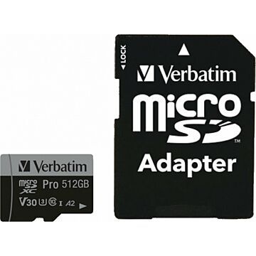 Verbatim microSDXC Pro     512GB Class 10 UHS-I incl adapter (818106)