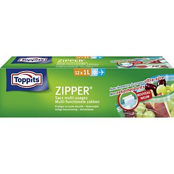 Toppits Zipper Multi-Functionele Zakken 1 liter  12 stuks (1030837)