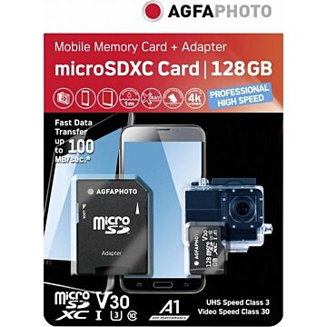 AgfaPhoto MicroSDXC UHS I  128GB Prof. High Speed U3 V30 A1 (367145)