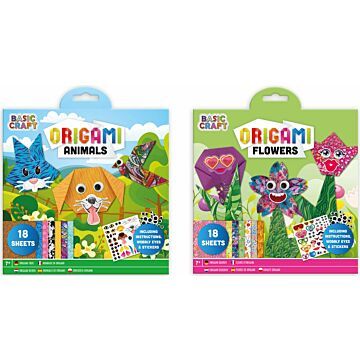 Origami set bloemen/dieren 18st+stickers  (2500096)