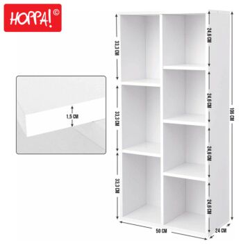 Hoppa! Songmics boekenkast, kubuskast, opbergkast met 7 vakken, 50x24x106 cm (BxDxH), wit