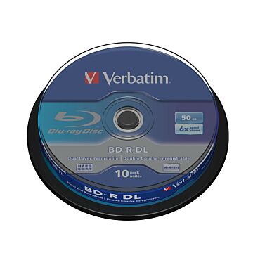 1x10 Verbatim BD-R Blu-Ray 50GB 6x Speed, wit blauw Cakebox (776573)