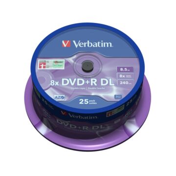 1x25 Verbatim DVD+R double layer 8x Speed, 8,5GB mat zilver (742287)