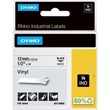 Dymo RHINO vinyltape 12 mm, zwart op wit