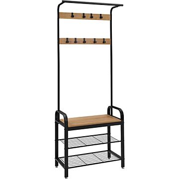 Hoppa! Songmics Kapstok Met Schoenenrek - Bruin/Zwart - Metaal - 33 x 72 x 183