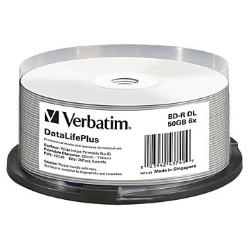 1x25 Verbatim BD-R Blu-Ray 50GB 6x Speed printable Cakebox (488810)