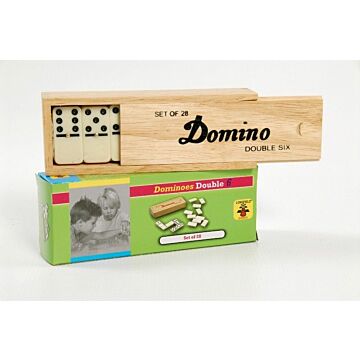 Domino dubbel-6 junior 41 cm hout wit 28 stenen (63254) | Vooraanzicht