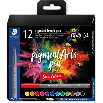 Staedtler Pigment Arts brush pen, etui van 12 stuks, Basic Colours