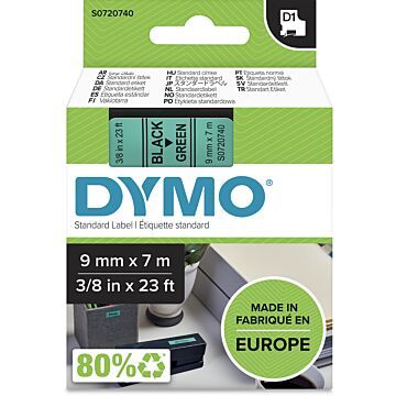 Dymo D1 tape 9 mm, zwart op groen