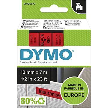 Dymo D1 tape 12 mm, zwart op rood