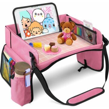 Premium Reistafel voor kinderen - Autotafel - Inclusief Tablethouder - Roze