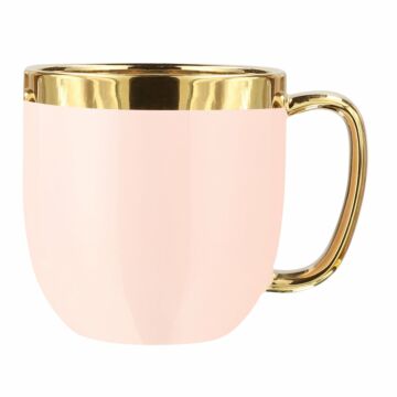 HOMLA sensorische beker met gouden decoratie - mok theekop koffiemok 0,28 l porselein verguld handgeschilderd roze en goud