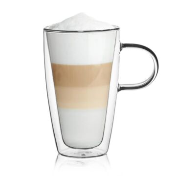 HOMLA Cembra dubbelwandig glas - set van 2 mokken kopjes - voor koffie thee latte macchiato cappuccino - vaatwasmachinebestendig hoogte 14 cm hoog 0,33 l inhoud