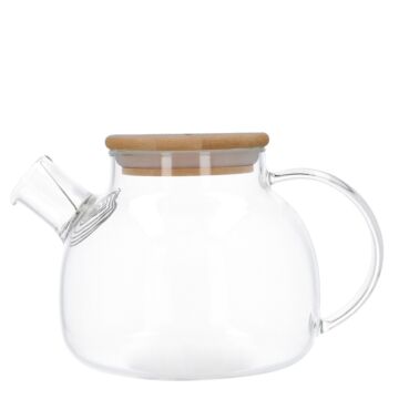 HOMLA Saffraan thee- en koffiepot met bamboe deksel - pot voor hete vloeistoffen, kruidenbouillon - minimalistisch design 1 l glas
