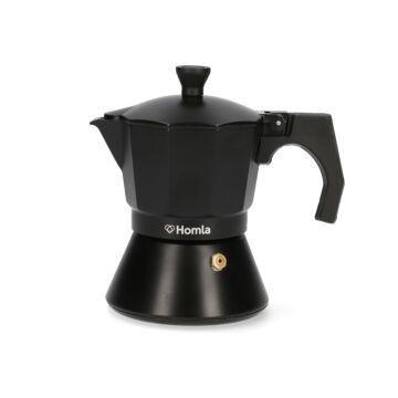  HOMLA Mia mokka espresso maker voor 3 kopjes - voor heerlijke koffie espresso koffiezetapparaat gasfornuizen & inductiekookplaten - aluminium zwart