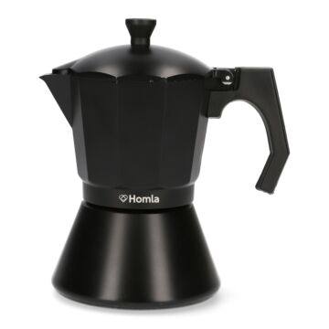  HOMLA Mia mokka espresso maker voor 6 kopjes - voor heerlijke koffie espresso koffiezetapparaat gasfornuizen & inductiekookplaten - aluminium zwart