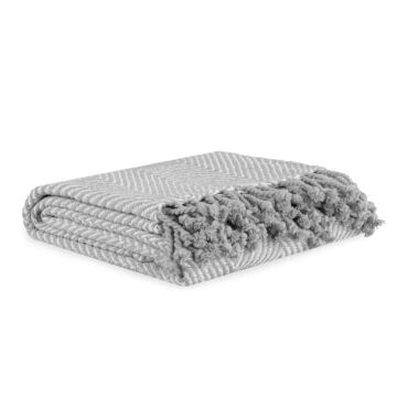 HOMLA Sparre Plaid Vintage met franjes van katoen - deken knuffeldeken sprei - subtiele stof voelt zacht aan 130 x 170 cm wit grijs