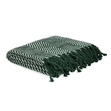  HOMLA Sparre Plaid Vintage met franjes van katoen - deken knuffeldeken sprei - subtiele stof voelt zacht aan 130 x 170 cm wit groen