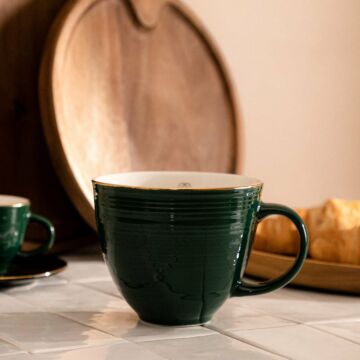 HOMLA Ellie minimalistische mok - koffiekopje theekopje koffie en thee en koffiekopje set - groen met gouden decoratie gemaakt van porselein 470 ml