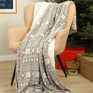 HOMLA LUMI deken grijs met sterren en sneeuwvlokken motief / kerstdeken 150x200 cm