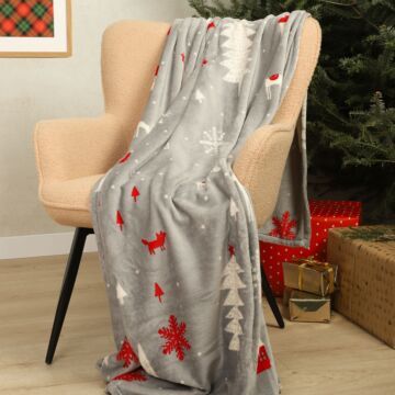 HOMLA Paxe-deken in kerstmotief - zachte deken los geweven polyestervezeldeken pluizige deken voor slaapbank - knuffelige deken 150 x 200 cm kerstboompatroon