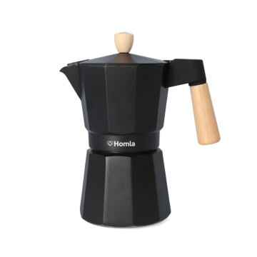 HOMLA Mia mokka espressomaker voor 6 kopjes - voor heerlijke koffie espresso koffiezetapparaat gasfornuizen &amp; inductiekookplaten - aluminium + beukenhout wit
