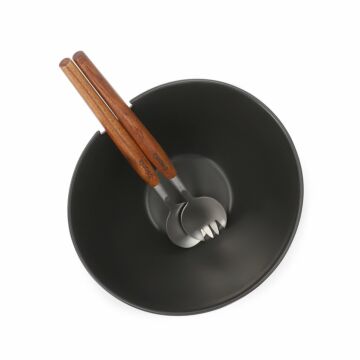 HOMLA Mooka keramische slakom met accessoires - kom serveerservies tafeldecoratie dessertbord dessertbord - glanzend zwart 24 cm