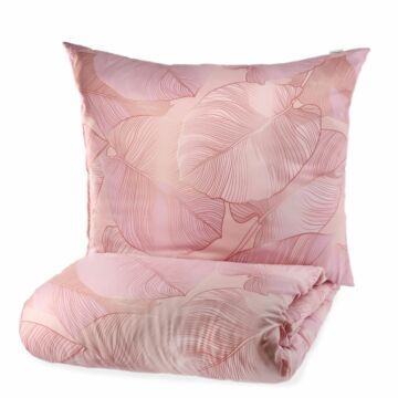 HOMLA Gallo microvezel beddengoed set met kussensloop - knus beddengoed met rits 2 kussenslopen - roze bladmotief 160 x 200 cm