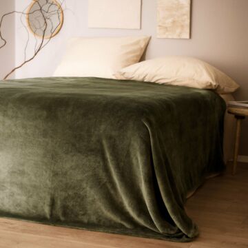 HOMLA Rode deken Zachte comfortabele deken en thermische deken in één Polyestervezeldeken Pluizige beddeken voor slaapbank Bed Minimalistische kleur Olijfgroen 200 x 220 cm
