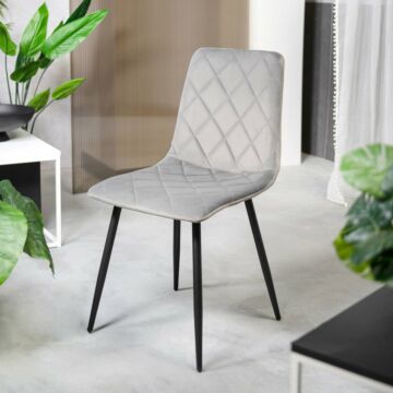 HOMLA Witus stoel gewatteerd met zwarte poten - stoel voor eetkamer keuken woonkamer - comfortabel en praktisch - duurzaam gewatteerd materiaal - functioneel designelement - grijs 44x57x88 cm