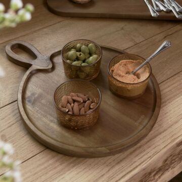 HOMLA Mooka ronde serveerplank - Serveerplank met comfortabel handvat - Ideaal voor het serveren van snacks - Natuurlijk materiaal - Ronde vorm - Praktische toevoeging aan de keuken - 40x30 cm