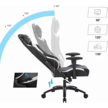 Bureaustoel, Gamingstoel met Hoge Rugleuning - Zwart/Wit - PU