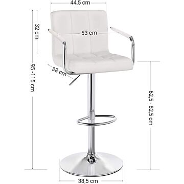 Hoppa! Songmics Barkruk Set van 2 - Wit - Metaal/Imitatieleer - 38.5 x 38.5 x 115