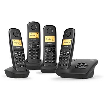 Gigaset A270A Quattro DECT draadloze telefoon met antwoordapparaat, met 3 extra handset, zwart