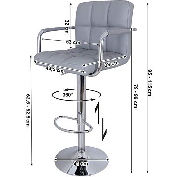 Hoppa! Songmics Barkruk Set van 2 - Grijs - Metaal/Imitatieleer - 38,5 x 44,5 x 115 cm