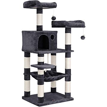 Hoppa! Songmics XXL Kattenboom - Krabpaal - Rookgrijs - MDF/Pluche/Sisal