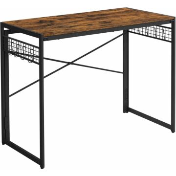 Hoppa! songmics computertafel - 100x50x76,5cm - spaanplaat/staal - bruin/zwart