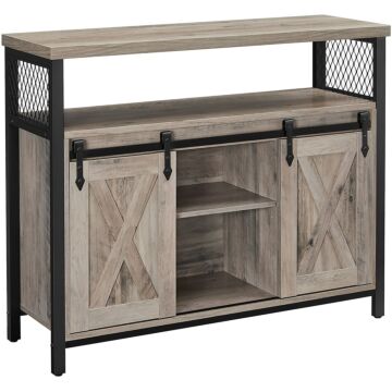 Hoppa! Songmics Sideboard, keukenkastje, opbergkastje, met 2 schuifdeuren, verstelbare plank, industrieel, voor woonkamer, grijs-zwart