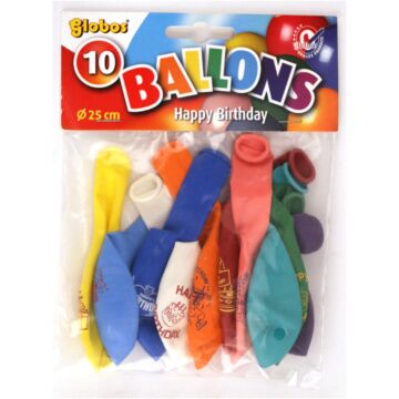 Ballon Happy Birthday 10 Stuks 25 Cm  (8632022)
