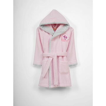 Asir Girl - Pink Kalp Kid's Bathrobe. 100% COTTON 360 gr/m Microcotton Zerotwist Hooded Size: 9/12