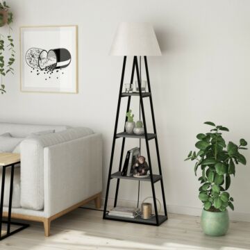 Asir Floor Lamp. 100% MELAMINE COATED PARTICLE BOARD. Thickness: 18 mm. Width: 50 cm  Height: 165 cm  Depth: 22 cm. 4 Shelves. Additional Storage. Bulb Not Included