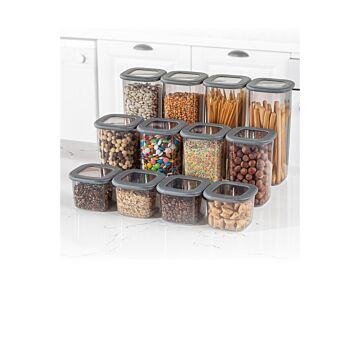 Asir opbergdozenset (12 stuks). 100% PLASTIC BPA-vrij Afmeting: 10 x 10 x 24,5 cm / 1750 ml (4 stuks) Afmeting: 10 x 10 x 16,5 cm / 1200 ml (4 stuks) Afmeting: 10 x 10 x 9,5 cm / 550 ml (4 stuks)