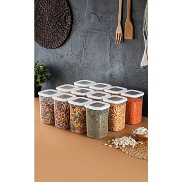 Asir opbergdozenset (12 stuks). 100% PLASTIC BPA-vrij Afmetingen: 10 x 10 x 16,5 cm / 1,2 lt (12 stuks)