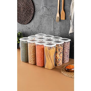 Asir opbergdozenset (12 stuks). 100% PLASTIC BPA-vrij Afmetingen: 10 x 10 x 24,5 cm / 1,75 lt (12 stuks)