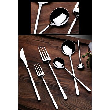 Asir Cutlery Set (36 Pieces). 100% STAINLESS STEEL Dessert Fork (6 Pieces) Size: 17.5 cm Dessert Spoon (6 Pieces) Size: 16.5 cm Fork (6 Pieces Size: 21 cm Spoon (6 Pieces) Size: 20.5 cm Knife (6 Pieces) Size: 22 cm Teaspoon (6 Pieces) Size: 11.5 cm