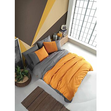 Asir Poplin Single Quilt Cover Set - Oranje Antraciet
