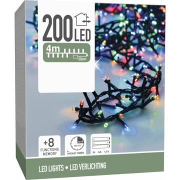 Micro Cluster 200 led - 4m - multicolor - Batterij - Lichtfuncties - Geheugen - Timer (DSS-70290.4)